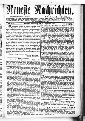 Neueste Nachrichten (Münchner neueste Nachrichten) Donnerstag 15. September 1881