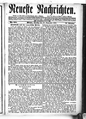 Neueste Nachrichten (Münchner neueste Nachrichten) Dienstag 20. September 1881