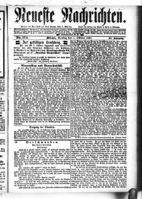 Neueste Nachrichten (Münchner neueste Nachrichten) Samstag 1. Oktober 1881