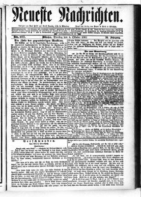 Neueste Nachrichten (Münchner neueste Nachrichten) Dienstag 4. Oktober 1881