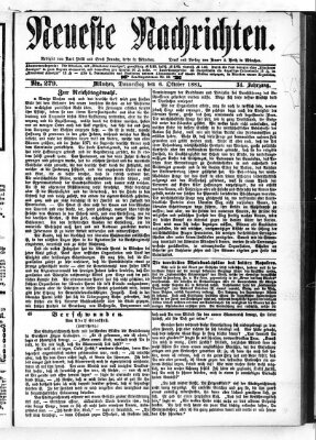 Neueste Nachrichten (Münchner neueste Nachrichten) Donnerstag 6. Oktober 1881