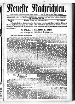 Neueste Nachrichten (Münchner neueste Nachrichten) Freitag 7. Oktober 1881