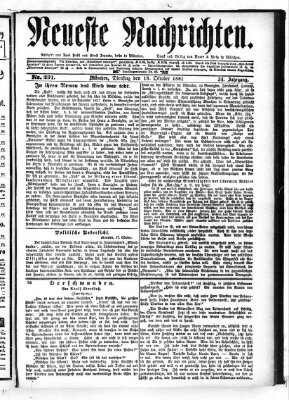 Neueste Nachrichten (Münchner neueste Nachrichten) Dienstag 18. Oktober 1881