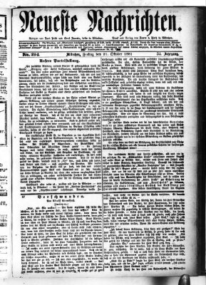 Neueste Nachrichten (Münchner neueste Nachrichten) Freitag 21. Oktober 1881