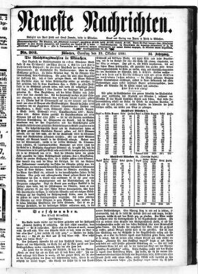 Neueste Nachrichten (Münchner neueste Nachrichten) Samstag 29. Oktober 1881