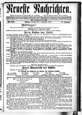 Neueste Nachrichten (Münchner neueste Nachrichten) Freitag 4. November 1881