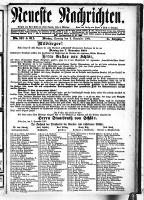 Neueste Nachrichten (Münchner neueste Nachrichten) Sonntag 6. November 1881