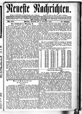 Neueste Nachrichten (Münchner neueste Nachrichten) Mittwoch 9. November 1881