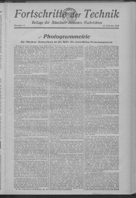 Fortschritte der Technik (Münchner neueste Nachrichten) Sonntag 23. Februar 1930