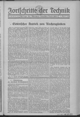 Fortschritte der Technik (Münchner neueste Nachrichten) Sonntag 6. April 1930