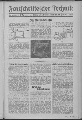 Fortschritte der Technik (Münchner neueste Nachrichten) Sonntag 25. Mai 1930