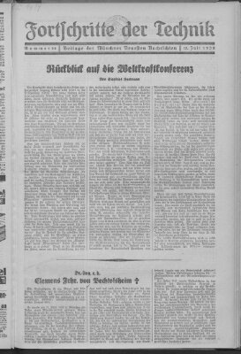 Fortschritte der Technik (Münchner neueste Nachrichten) Sonntag 13. Juli 1930