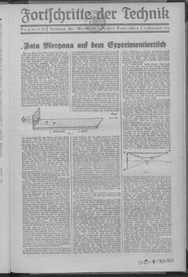 Fortschritte der Technik (Münchner neueste Nachrichten) Sonntag 16. November 1930