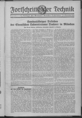 Fortschritte der Technik (Münchner neueste Nachrichten) Sonntag 23. November 1930