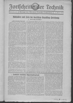 Fortschritte der Technik (Münchner neueste Nachrichten) Sonntag 5. Juni 1932