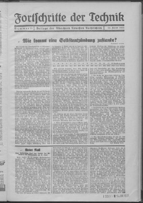 Fortschritte der Technik (Münchner neueste Nachrichten) Sonntag 14. Juni 1931