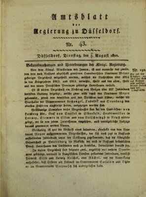 Amtsblatt für den Regierungsbezirk Düsseldorf Dienstag 1. August 1820