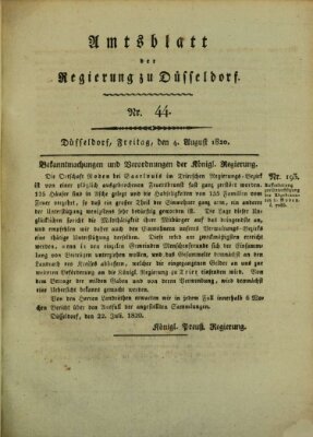 Amtsblatt für den Regierungsbezirk Düsseldorf Freitag 4. August 1820