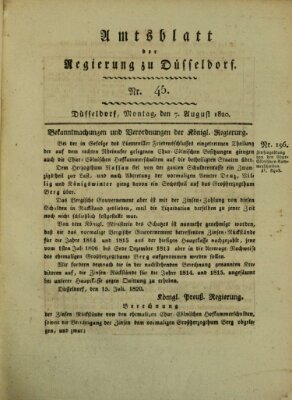 Amtsblatt für den Regierungsbezirk Düsseldorf Montag 7. August 1820