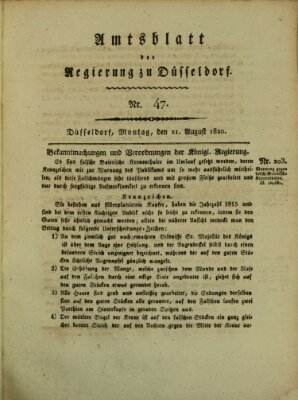 Amtsblatt für den Regierungsbezirk Düsseldorf Montag 21. August 1820