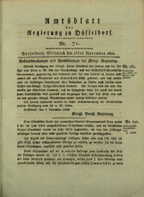 Amtsblatt für den Regierungsbezirk Düsseldorf Mittwoch 15. November 1820