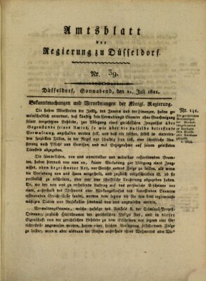 Amtsblatt für den Regierungsbezirk Düsseldorf Samstag 21. Juli 1821