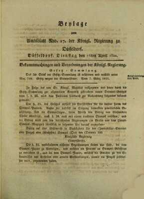 Amtsblatt für den Regierungsbezirk Düsseldorf Dienstag 16. April 1822