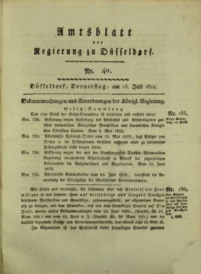 Amtsblatt für den Regierungsbezirk Düsseldorf Donnerstag 18. Juli 1822