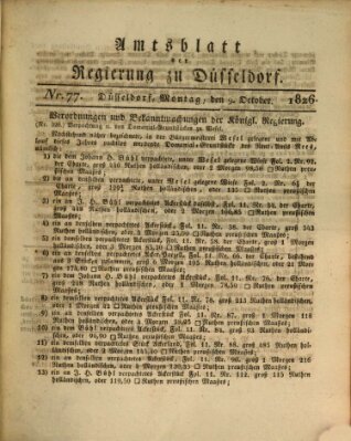 Amtsblatt für den Regierungsbezirk Düsseldorf Montag 9. Oktober 1826