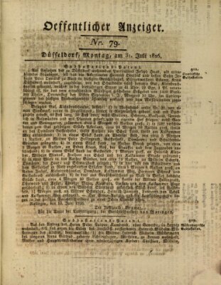 Amtsblatt für den Regierungsbezirk Düsseldorf Montag 31. Juli 1826