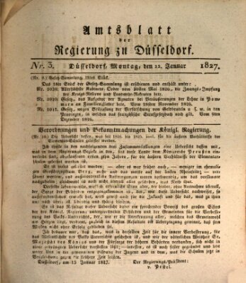 Amtsblatt für den Regierungsbezirk Düsseldorf Montag 22. Januar 1827