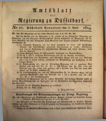 Amtsblatt für den Regierungsbezirk Düsseldorf Samstag 18. April 1829