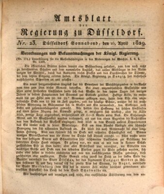 Amtsblatt für den Regierungsbezirk Düsseldorf Samstag 25. April 1829