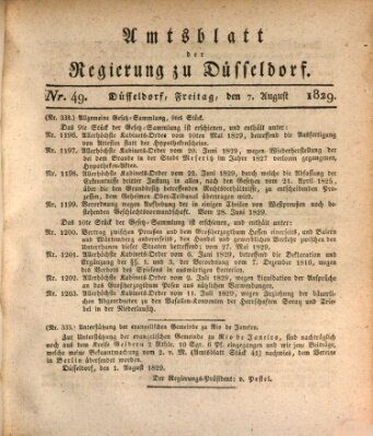 Amtsblatt für den Regierungsbezirk Düsseldorf Freitag 7. August 1829