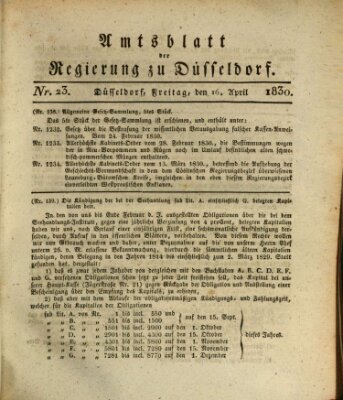 Amtsblatt für den Regierungsbezirk Düsseldorf Freitag 16. April 1830