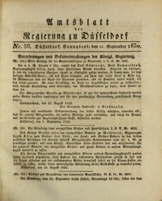 Amtsblatt für den Regierungsbezirk Düsseldorf Samstag 11. September 1830