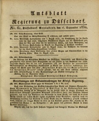 Amtsblatt für den Regierungsbezirk Düsseldorf Samstag 25. September 1830