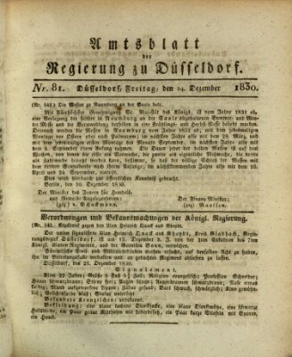 Amtsblatt für den Regierungsbezirk Düsseldorf Freitag 24. Dezember 1830