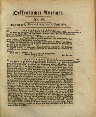 Amtsblatt für den Regierungsbezirk Düsseldorf Samstag 3. April 1830