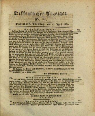 Amtsblatt für den Regierungsbezirk Düsseldorf Dienstag 20. April 1830