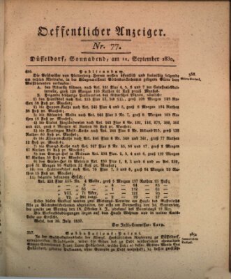 Amtsblatt für den Regierungsbezirk Düsseldorf Samstag 11. September 1830