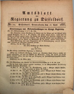 Amtsblatt für den Regierungsbezirk Düsseldorf Samstag 13. April 1833