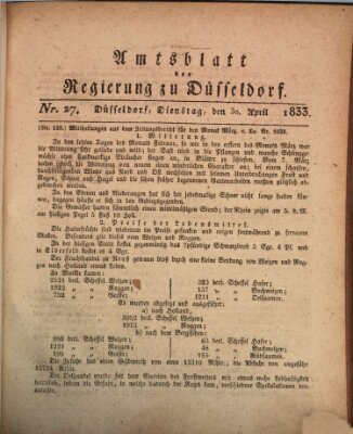 Amtsblatt für den Regierungsbezirk Düsseldorf Dienstag 30. April 1833