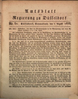 Amtsblatt für den Regierungsbezirk Düsseldorf Samstag 3. August 1833