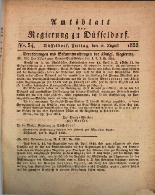 Amtsblatt für den Regierungsbezirk Düsseldorf Freitag 16. August 1833