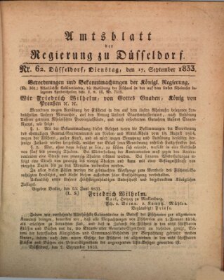 Amtsblatt für den Regierungsbezirk Düsseldorf Dienstag 17. September 1833