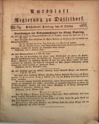 Amtsblatt für den Regierungsbezirk Düsseldorf Freitag 18. Oktober 1833