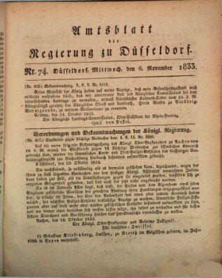 Amtsblatt für den Regierungsbezirk Düsseldorf Mittwoch 6. November 1833