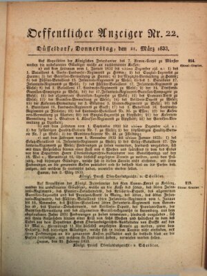 Amtsblatt für den Regierungsbezirk Düsseldorf Donnerstag 21. März 1833