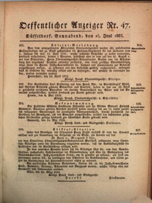 Amtsblatt für den Regierungsbezirk Düsseldorf Samstag 15. Juni 1833